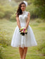 A Line High Neck Knee-Length Tulle Wedding Dresses