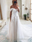 A Line Off-the-Shoulder Cathedral Train Tulle Wedding Dresses With Appliques Lace