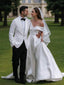 A Line Off-the-Shoulder Cathedral Train Satin Wedding Dresses