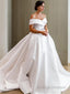 A Line Off-the-Shoulder Chapel Train Satin Wedding Dresses