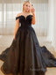 A Line Off-the-Shoulder Chapel Train Tulle Wedding Dress with Appliques Lace