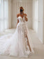 A Line Off-the-Shoulder Chapel Train Tulle Wedding Dresses With Leg Slit