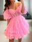 A Line Off-the-Shoulder Corset Short Mini Tulle Homecoming Dresses With Ruffles