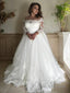 A Line Off-the-Shoulder Court Train Tulle Wedding Dresses With Belt/Sash