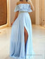 A Line Off-the-Shoulder Floor Length Chiffon Prom Dresses With Leg Slit