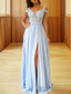 A Line Off-the-Shoulder Floor Length Chiffon Prom Dresses With Leg Slit