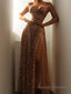 A Line Off-the-Shoulder Floor Length Sequins Prom Dresses With Leg Slit