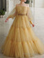 A Line Off-the-Shoulder Floor Length Tulle Prom Dresses With Beading