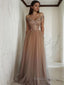 A Line Off-the-Shoulder Floor Length Tulle Prom Dresses With Flower