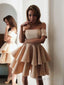 A Line Off-the-Shoulder Short Mini Satin Homecoming Dresses