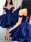A Line Off-the-Shoulder Short Mini Satin Homecoming Dresses With Cascading Ruffles