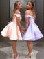 A Line Off-the-Shoulder Short Mini Satin Homecoming Dresses With Ruffles