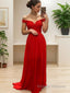 A Line Off-the-Shoulder Sweep Train Chiffon Prom Dresses