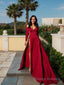 A Line Off-the-Shoulder Sweep Train Jersey Prom Dresses With Leg Slit