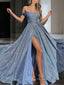 A Line Off-the-Shoulder Sweep Train Prom Dresses With Leg Slit