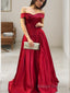 A Line Off-the-Shoulder Sweep Train Satin Prom Dresses With Ruffles