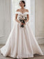 A Line Off-the-Shoulder Sweep Train Satin Wedding Dresses