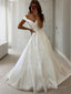 A Line Off-the-Shoulder Sweep Train Satin Wedding Dresses