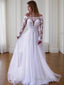 A Line Off-the-Shoulder Sweep Train Tulle Wedding Dresses