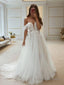 A Line Off-the-Shoulder Sweep Train Tulle Wedding Dresses