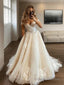 A Line Off-the-Shoulder Sweep Train Tulle Wedding Dresses With Appliques Lace