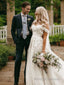 A Line Off-the-Shoulder Sweep Train Tulle Wedding Dresses With Appliques Lace