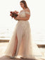 A Line Off-the-Shoulder Sweep Train Tulle Wedding Dresses With Leg Slit