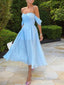 A Line Off-the-Shoulder Tea-Length Chiffon Homecoming Dresses With Ruffles