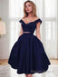 A Line Off-the-Shoulder Tea-Length Satin Homecoming Dresses