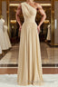 A Line One Shoulder Floor Length Jersey Bridesmaid Dress with Leg Slit