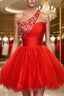 A Line One Shoulder Short Mini Tulle Homecoming Dress With Sequin