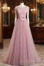 A-Line/Princess Sash Tulle Floor-Length Lace Prom Dresses
