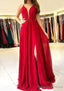 A Line Scalloped Neck Sleeveless Long Dress Floor Length Chiffon Prom Dress With Split
