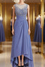 A Line Scoop Asymmetrical Chiffon Mother of the Bride Dress With Appliques Lace