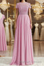 A Line Scoop Floor Length Chiffon Bridesmaid Dress with Appliques Lace