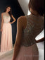 A Line Scoop Floor Length Chiffon Prom Dresses With Rhinestone