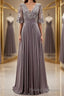 A Line Scoop Floor Length Chiffon Mother of the Bride Dress With Pleats