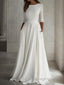 A-Line/Princess Scoop Floor-Length Stretch Crepe Wedding Dresses