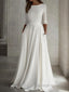 A Line Scoop Floor Length Stretch Crepe Wedding Dresses
