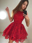 A Line Scoop Short Mini Lace Homecoming Dresses With Lace