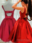 A Line Scoop Short Mini Satin Homecoming Dresses With Bow
