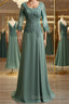 A Line Scoop Sweep Train Chiffon Mother of the Bride Dress With Appliques Lace