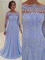 A Line Scoop Sweep Train Chiffon Mother of the Bride Dresses With Lace Applique