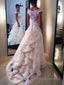 A Line Scoop Sweep Train Lace Wedding Dresses With Belt/Sash