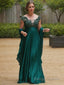 A Line Scoop Sweep Train Satin Chiffon Mother of the Bride Dresses With Belt/Sash