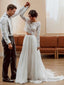 A Line Scoop Sweep Train Tulle Wedding Dresses