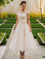 A Line Scoop Tea-Length Tulle Wedding Dresses