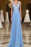 A Line Spaghetti Straps Floor Length Chiffon Prom Dress With Appliques Lace