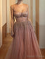 A Line Spaghetti Straps Floor Length Tulle Prom Dress With Beading