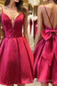 A-Line/Princess Spaghetti Straps Short/Mini Satin Homecoming Dresses With Bow